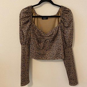 Cropped Leopard Print Top w/ Puffy Sleeves and Sweetheart Neckline